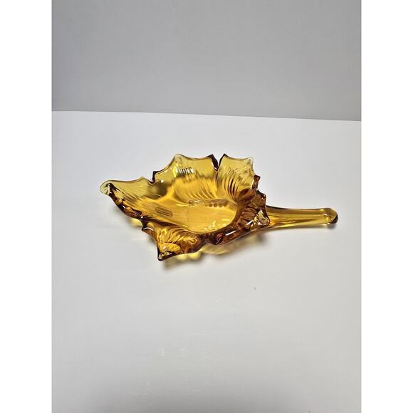 Pilgrim Glass Amber Leaf Decorative Piece Hand Blown Glass Vintage 1970s - Picture 1 of 5